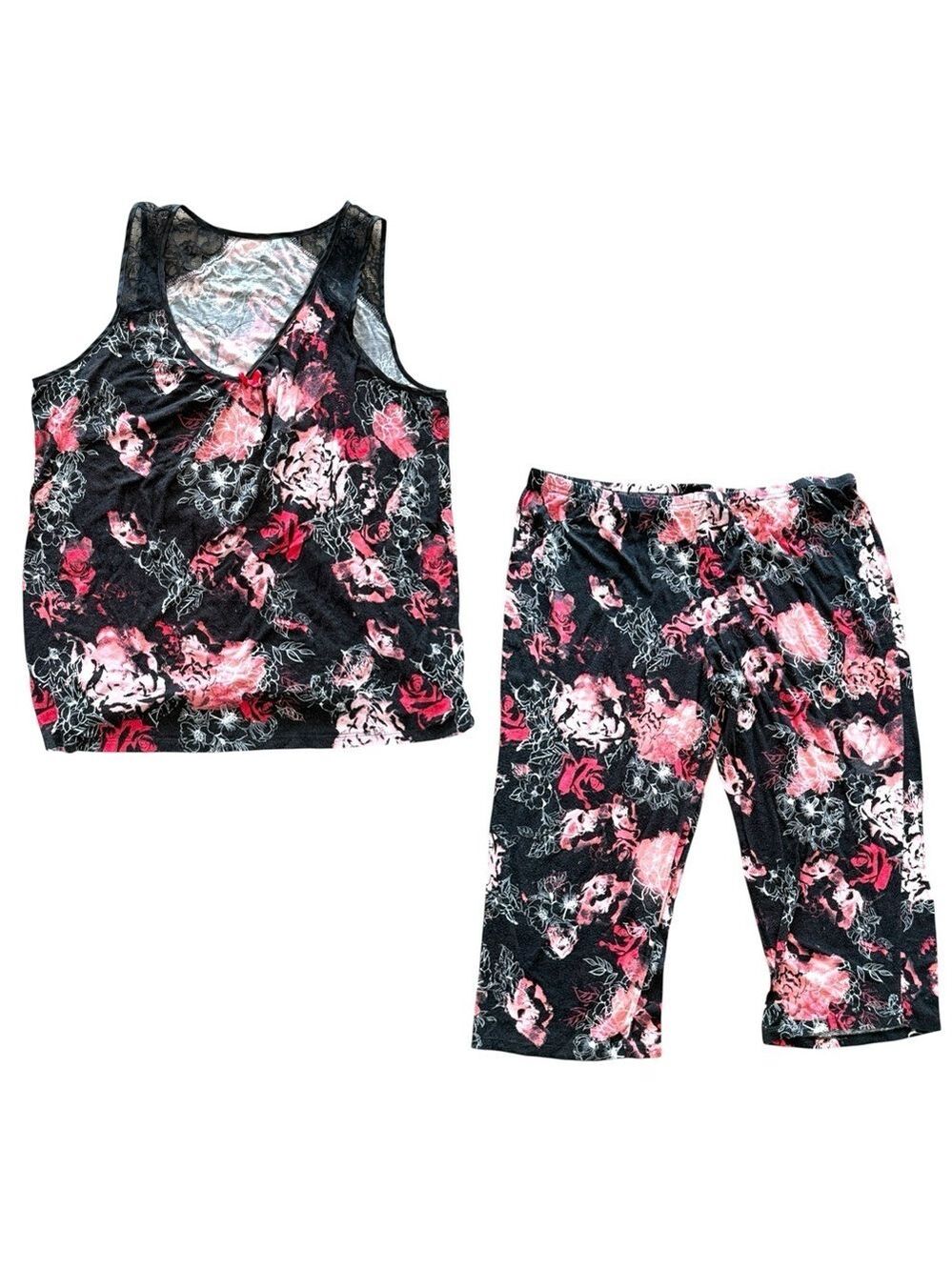 Apt. 9 Intimates Size L Pajama Set Roses with Cropped Pants Some wash-wear - Picture 2 of 8
